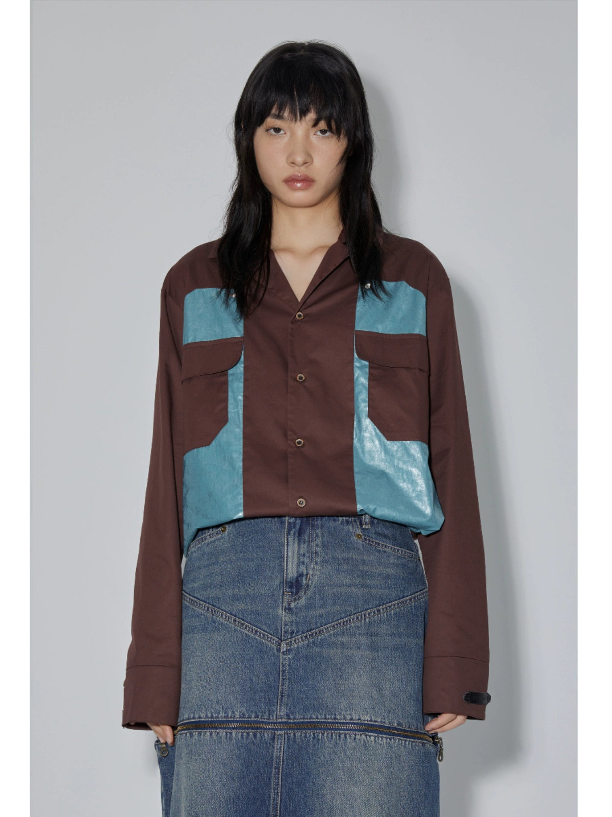 Colorblock Patchwork Long Sleeve Shirt WN18902