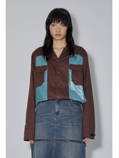 Colorblock Patchwork Long Sleeve Shirt WN18902