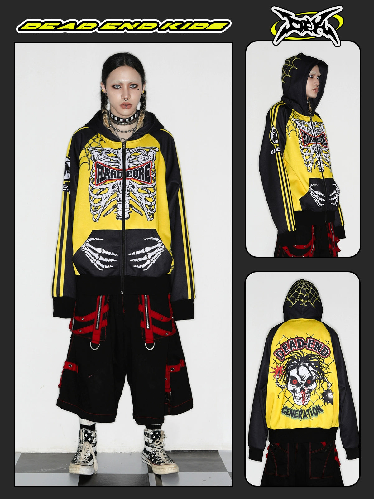 Skull Print Fleece Lining Zipper Hoodie WN22280