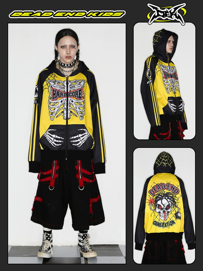 Skull Print Fleece Lining Zipper Hoodie WN22280