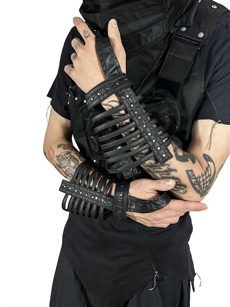 Deconstructed Hollow Rivet Mecha  Fingerless Gloves WN21982