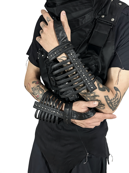 Deconstructed Hollow Rivet Mecha  Fingerless Gloves WN21982