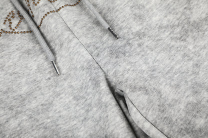 Leopard Print Curved Studs Wide Leg Sweatpants WN25700