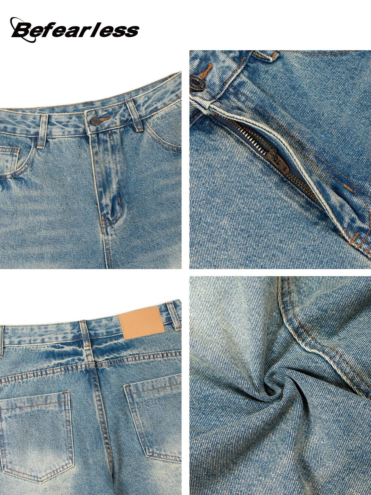 Washed Panel Wide Leg Denim Jeans WN26258