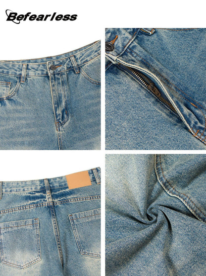 Washed Panel Wide Leg Denim Jeans WN26258