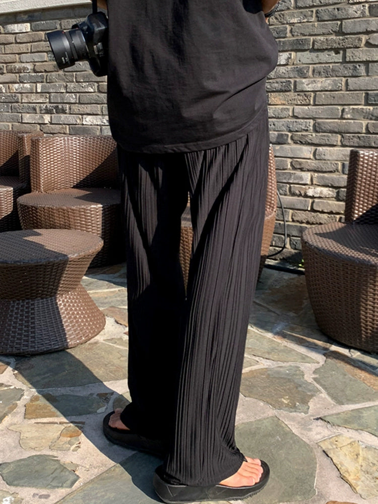 Ice Silk Draping Pleats Wide Leg Pants WN20225