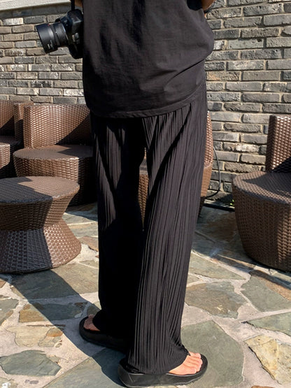 Ice Silk Draping Pleats Wide Leg Pants WN20225