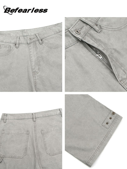 Washed Double Knee Wide Leg Cargo Pants WN26238