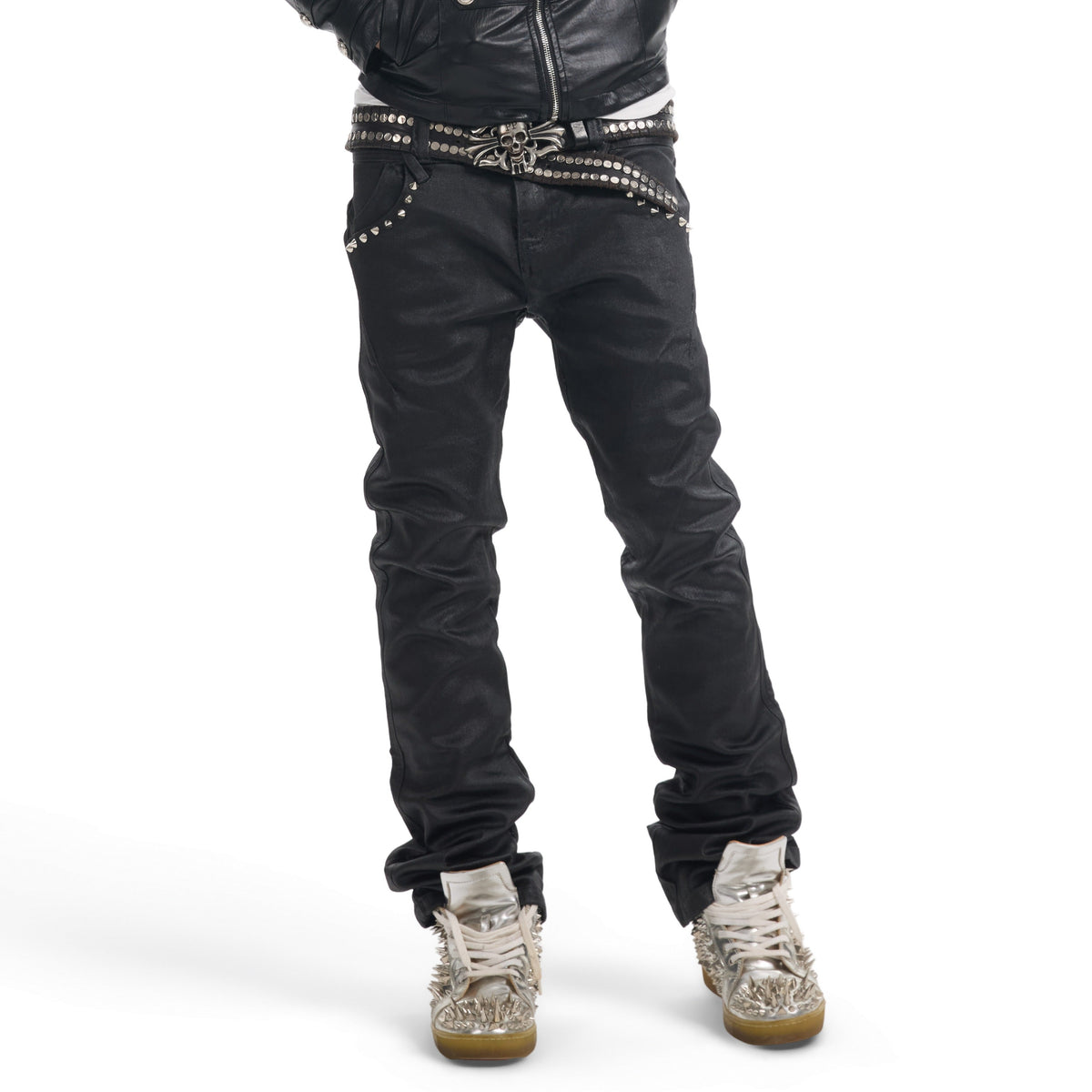 Studs Detail Washed Straight Denim Jeans WN27248