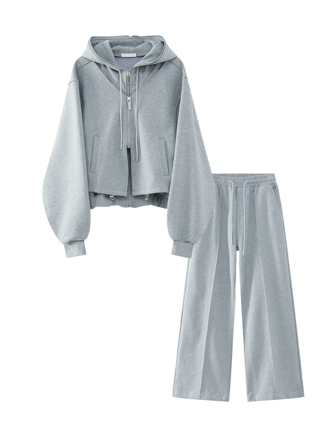 Fake Layered Short Zipper Hoodie & Tuck-in Wide-Leg Sweatpants Setup WN9378