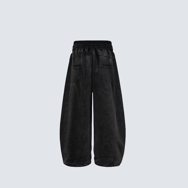 Washed Double Waist Print Wide Leg Sweatpants WN27834