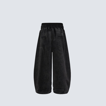 Washed Double Waist Print Wide Leg Sweatpants WN27834