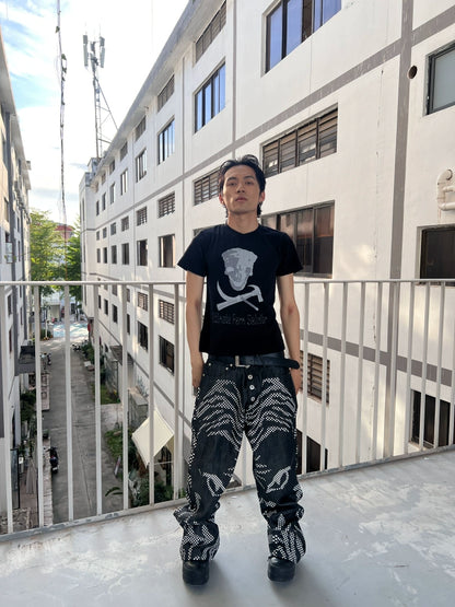 Hammer & Sickle White Ink Skull Print Slim Short Sleeve T-Shirt WN19087