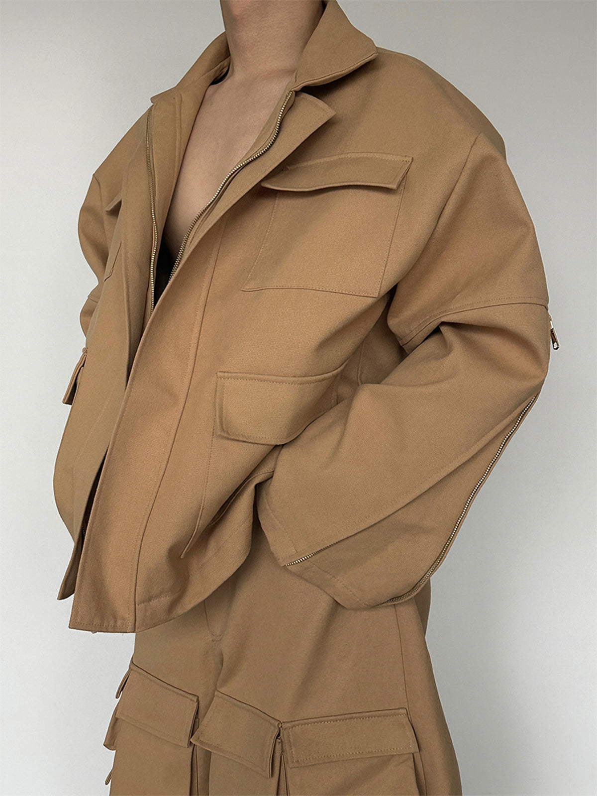 Heavyweight Canvas Oversize Jacket & Detachable Wide-Leg Cargo Pants Setup WN15149