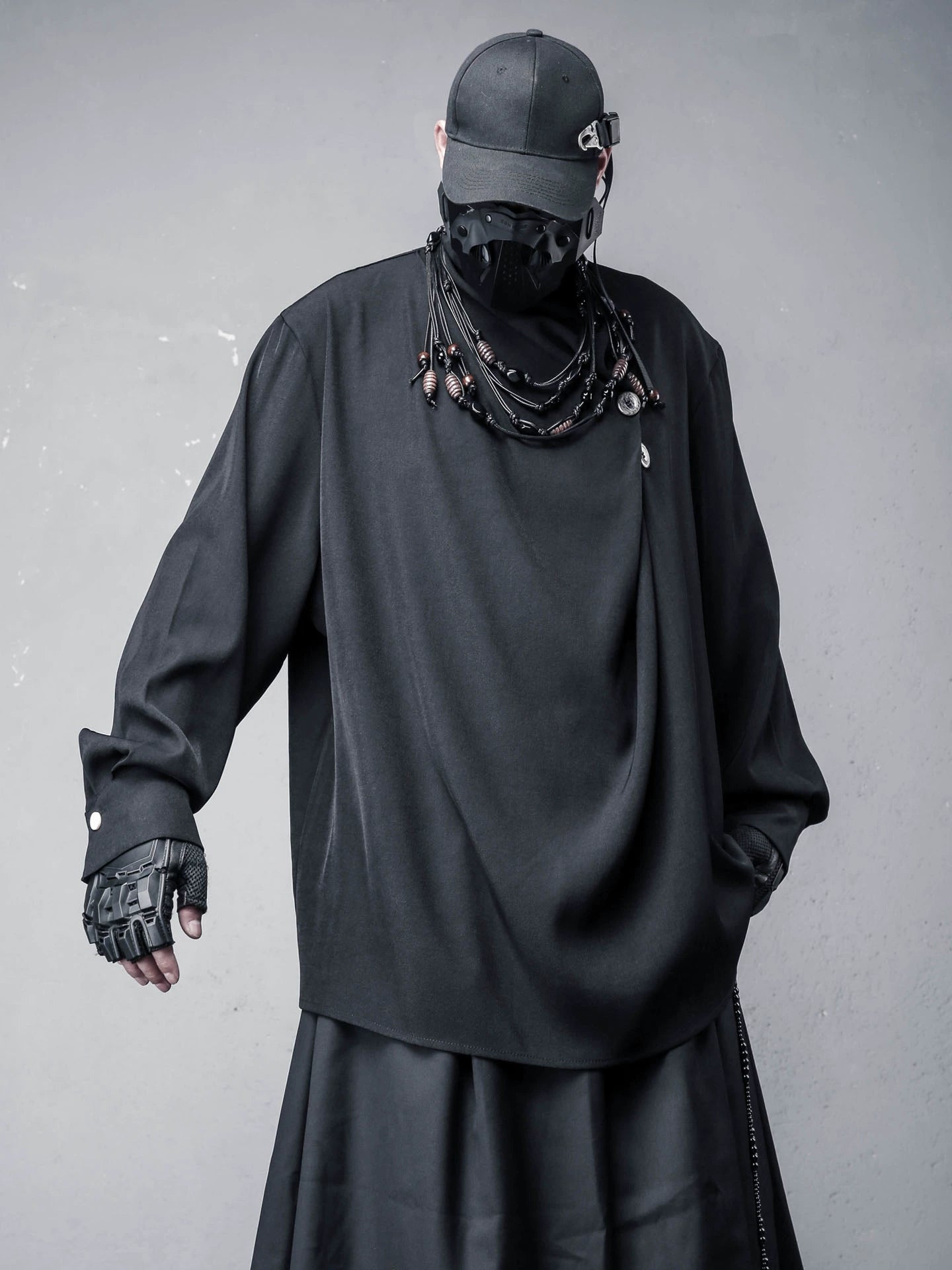 Draped High-Neck Long Sleeve  T-shirt WN22456