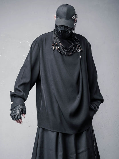 Draped High-Neck Long Sleeve  T-shirt WN22456