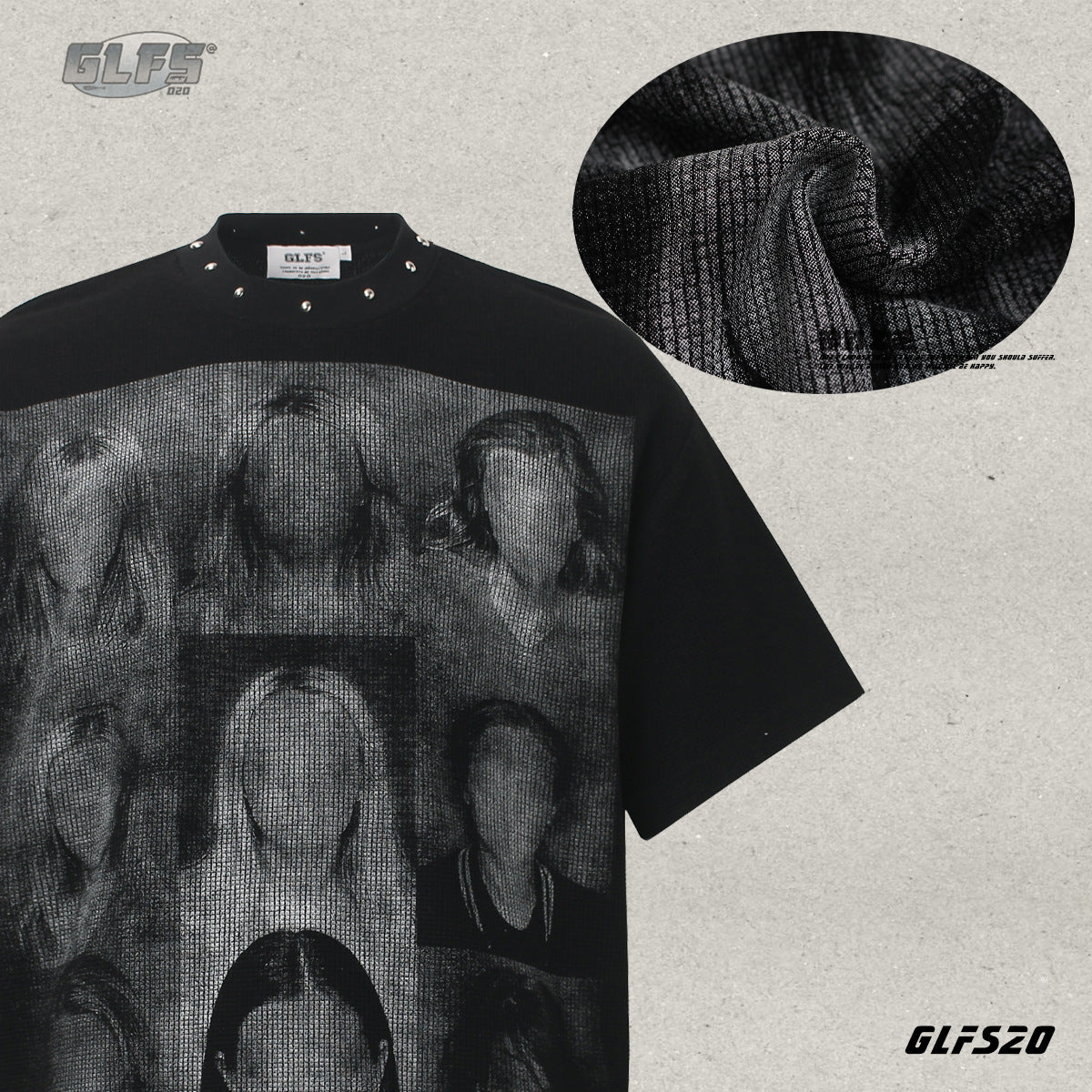 Studded Dark Portrait Graphic Waffle Oversize Short Sleeve T-Shirt WN26549