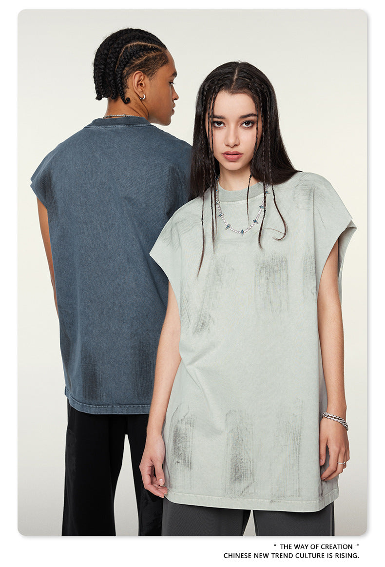 Washed Damage Oversize Tank Top T-shirt WN6440