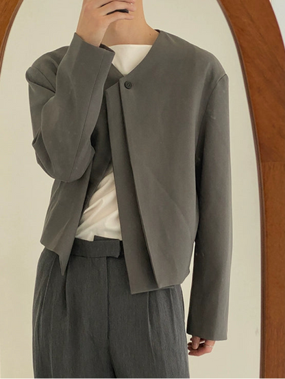 Single Button Collarless Short Tailored Jacket WN21546