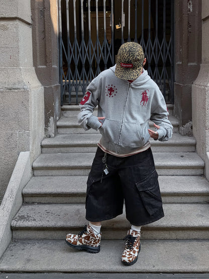 Embroidery Oversize Short Zipper Hoodie WN24393