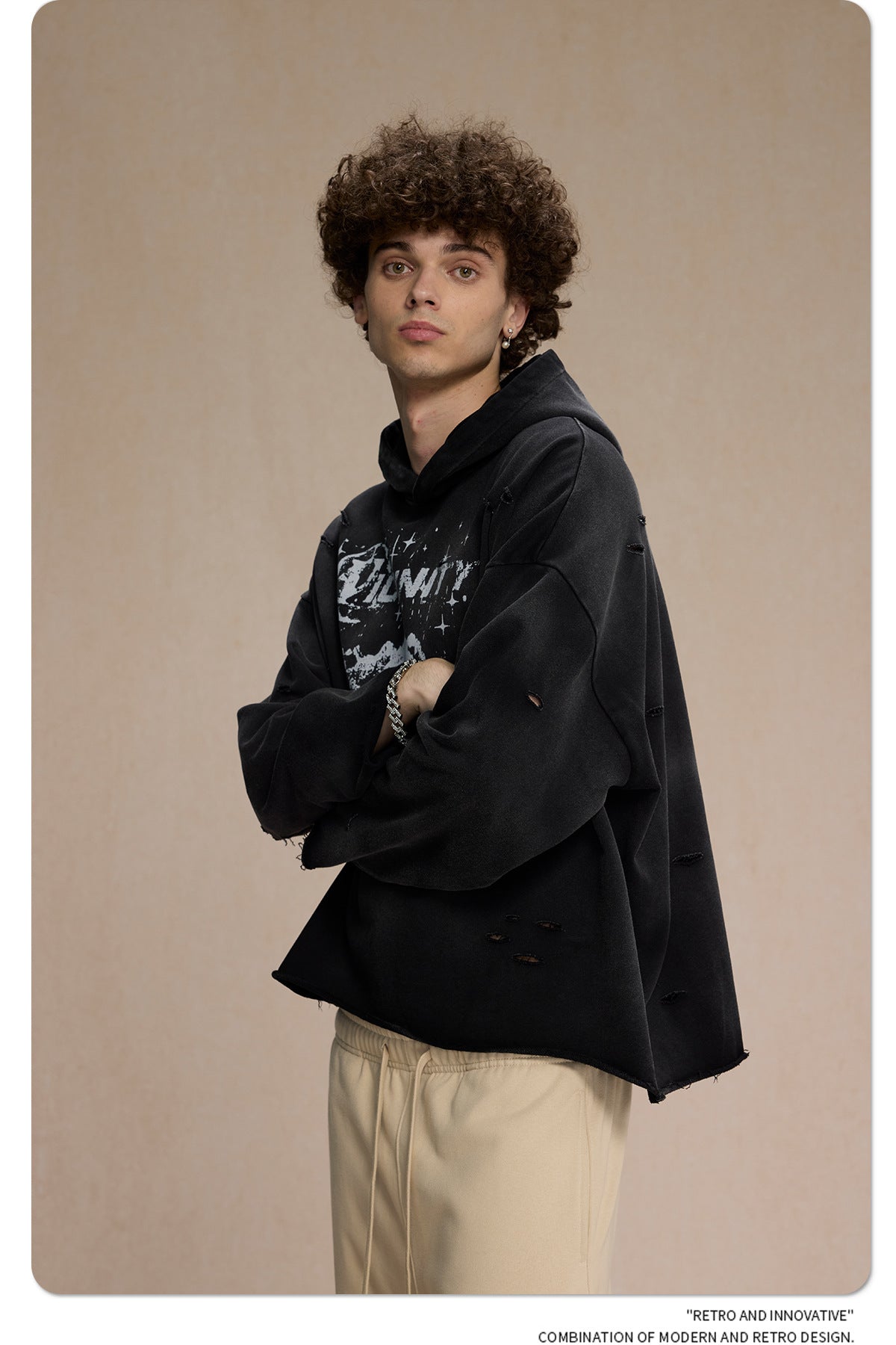 Spray Print Damage Cut0off Pullover Hoodie WN9991