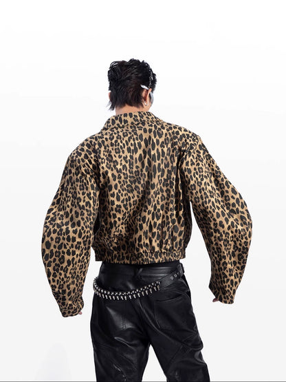 Leopard Shoulder Pad Short Zipper Jacket WN9220