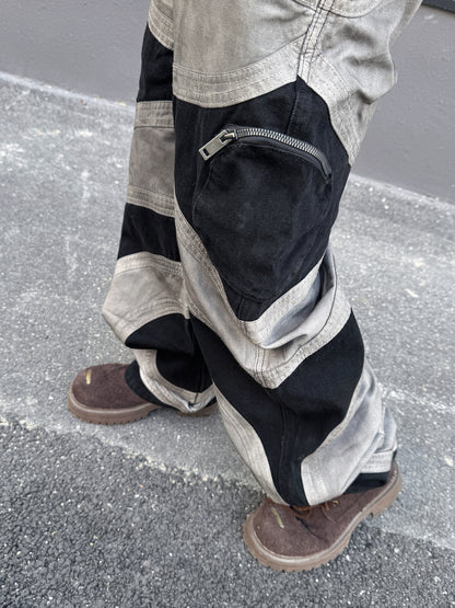 Damage Wash Patchwork Wide Leg Pants WN23021