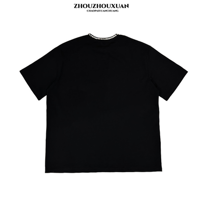 Rhinestone Neckline Heavyweight Oversize Short Sleeve T-Shirt WN20706