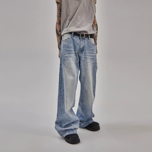 Washed Straight-Leg Wide Vintage Denim Jeans WN9904