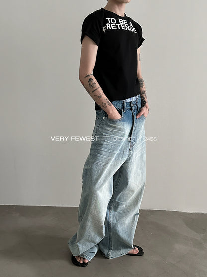 3D Washed Wide Leg Denim Jeans WN8891