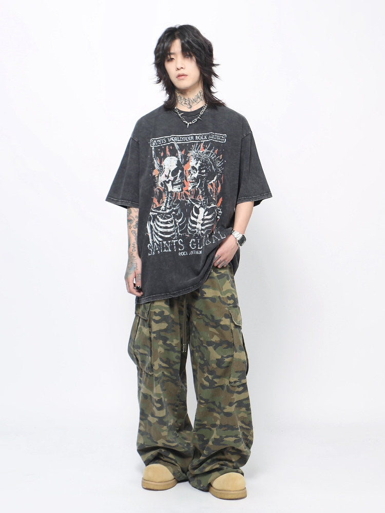 Skull Print Washed Oversize Short Sleeve T-Shirt WN24419 – WONDER NOAH