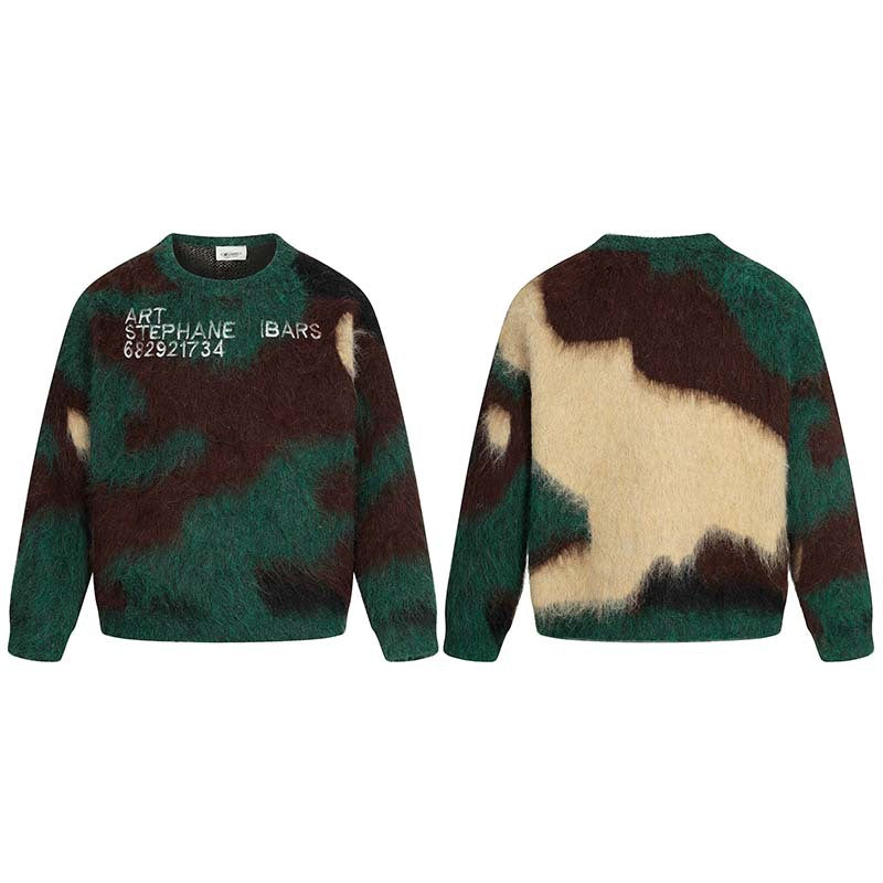 Camouflage Print Letter Embroidery Knit Sweater WN23576