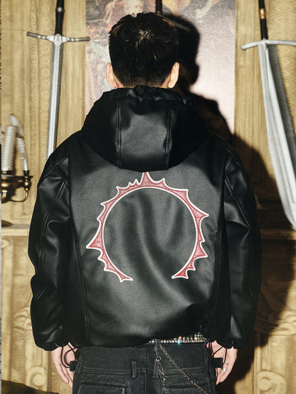Back Graphic Design Hooded PU Leather Jacket WN15855