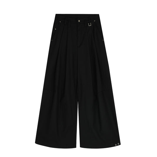 Metal Buckle Pleats Wide Leg Pants WN25953