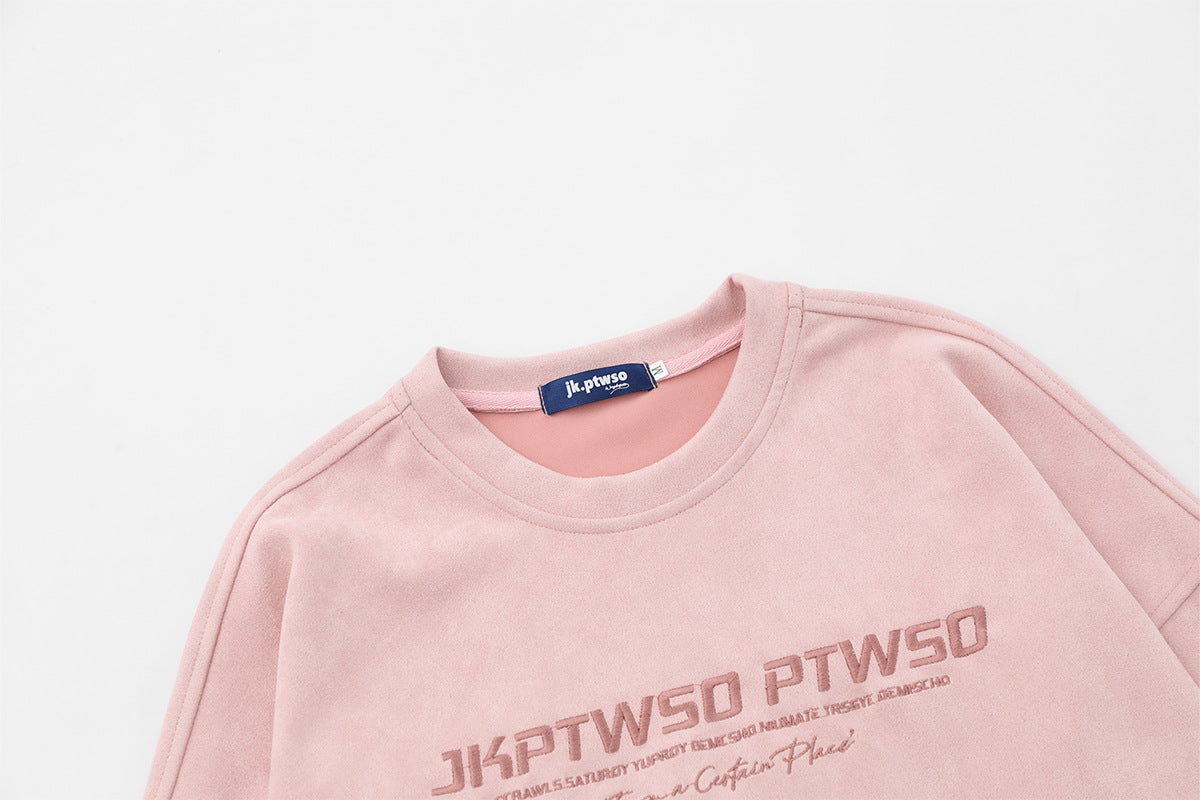 Letter Embroidery Suede Print Sweatshirt WN12697