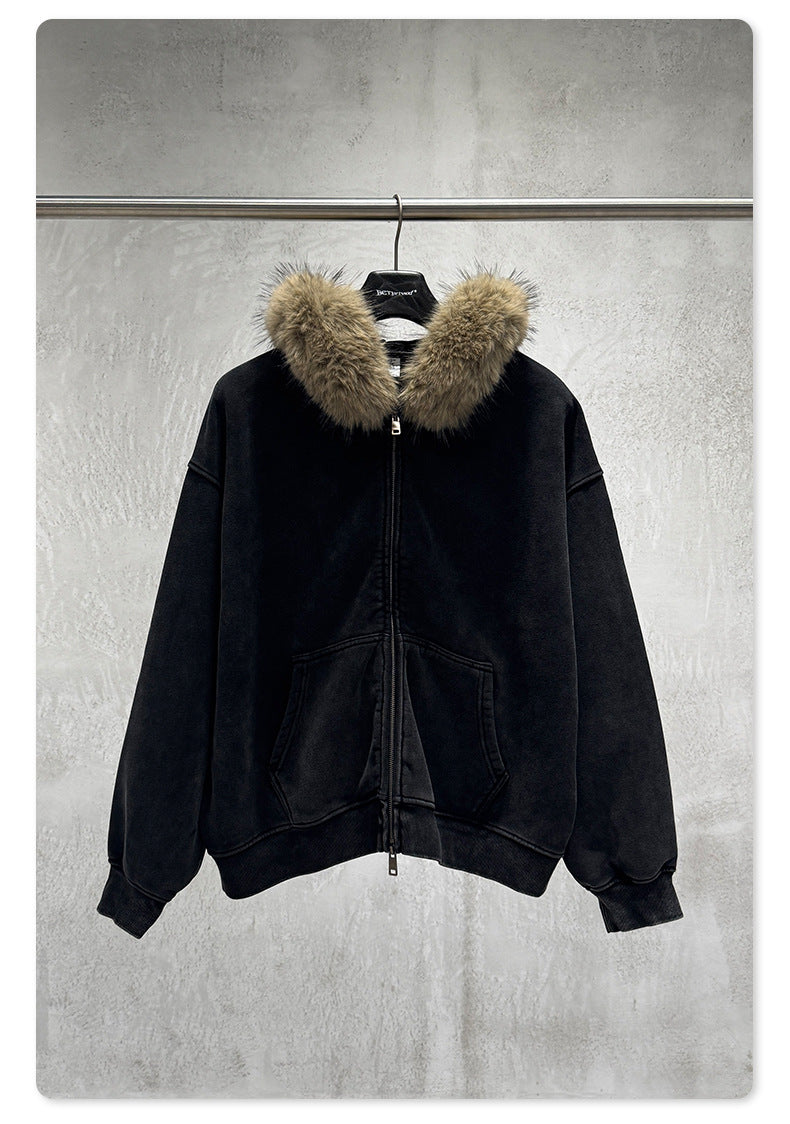 Fake Fur Collar Fleece Lining Zipper Hoodie WN23118