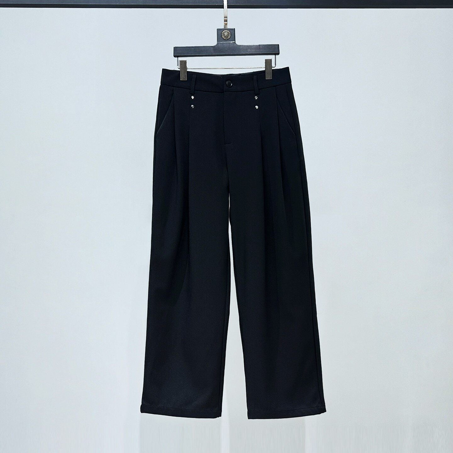Badge Standing-Collar Short Jacket & Straight Trousers Setup WN23860