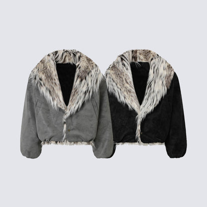 Fake Fur Collar V-Neck Short Puffer Jacket WN27869