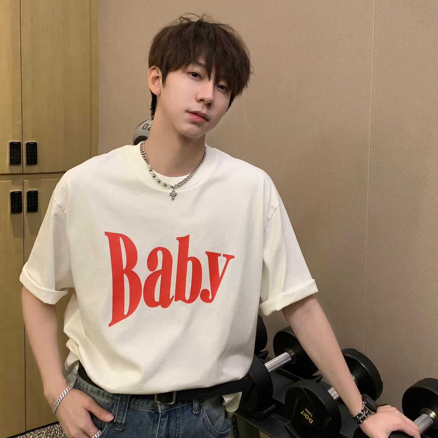 Heavyweight Letter Print Oversize Short Sleeve T-Shirt WN25277