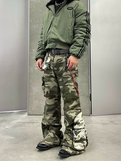 Camouflage Patchwork Multi-Pocket Flare Cargo Pants WN9397