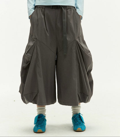 Utility 3D Pocket Wide Leg Cargo Half Pants WN27888