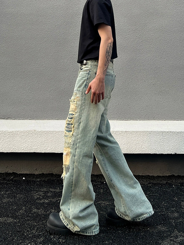 Mud-Dye Damage Design Flare Denim Jeans WN19396