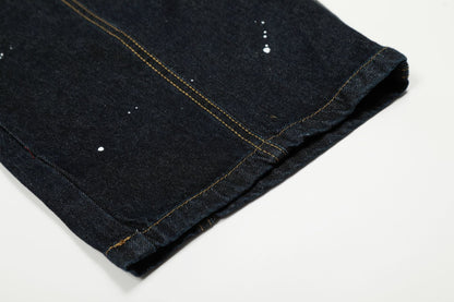 Ink Print Washed Wide Leg Curved Denim Jeans WN23030