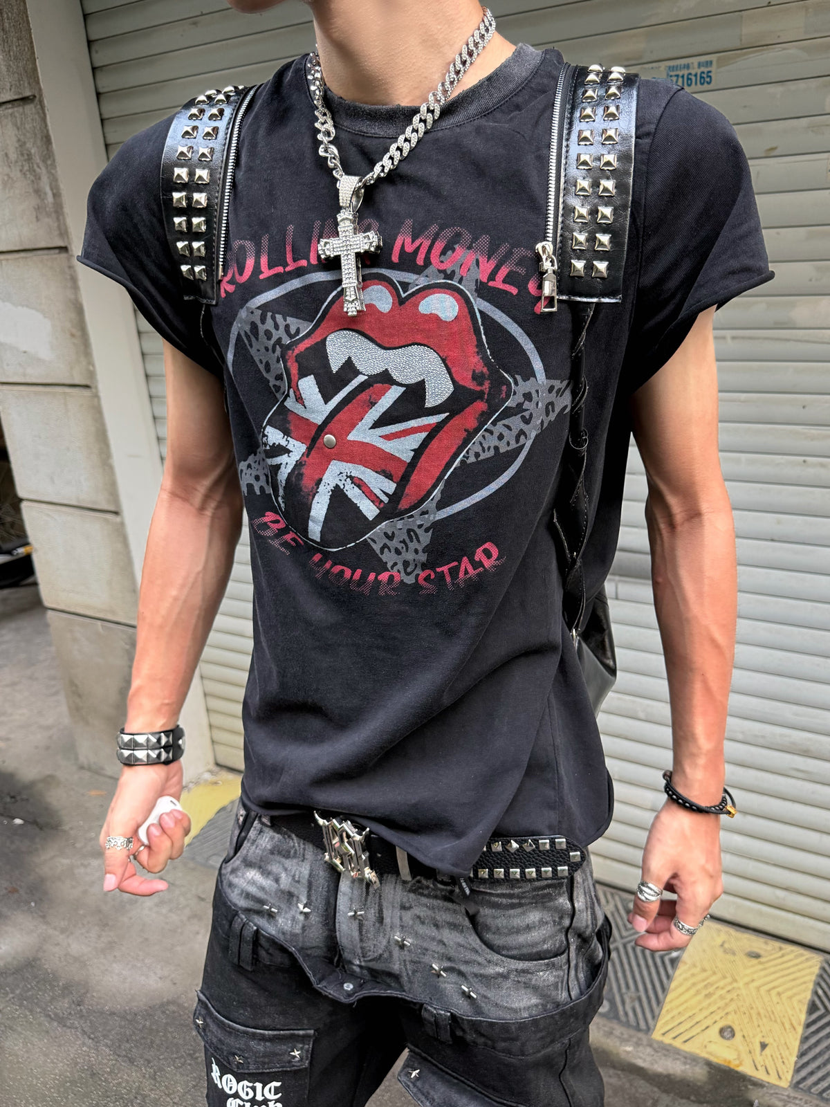Lip Flag Star Graphic Print Short Sleeve T-Shirt WN27408