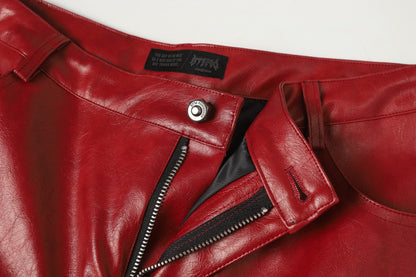 Shoulder-Pad Spider Web PU Leather Jacket Wide Leg Pants Setup WN27913