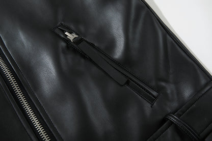 Zip-Up Belted Metal Buckle PU Leather Jacket WN23082