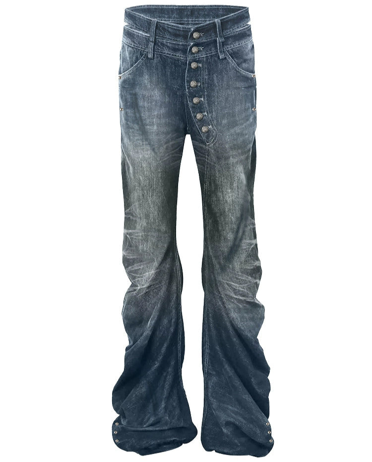 Washed Whisker Straight Denim Jeans WN20883