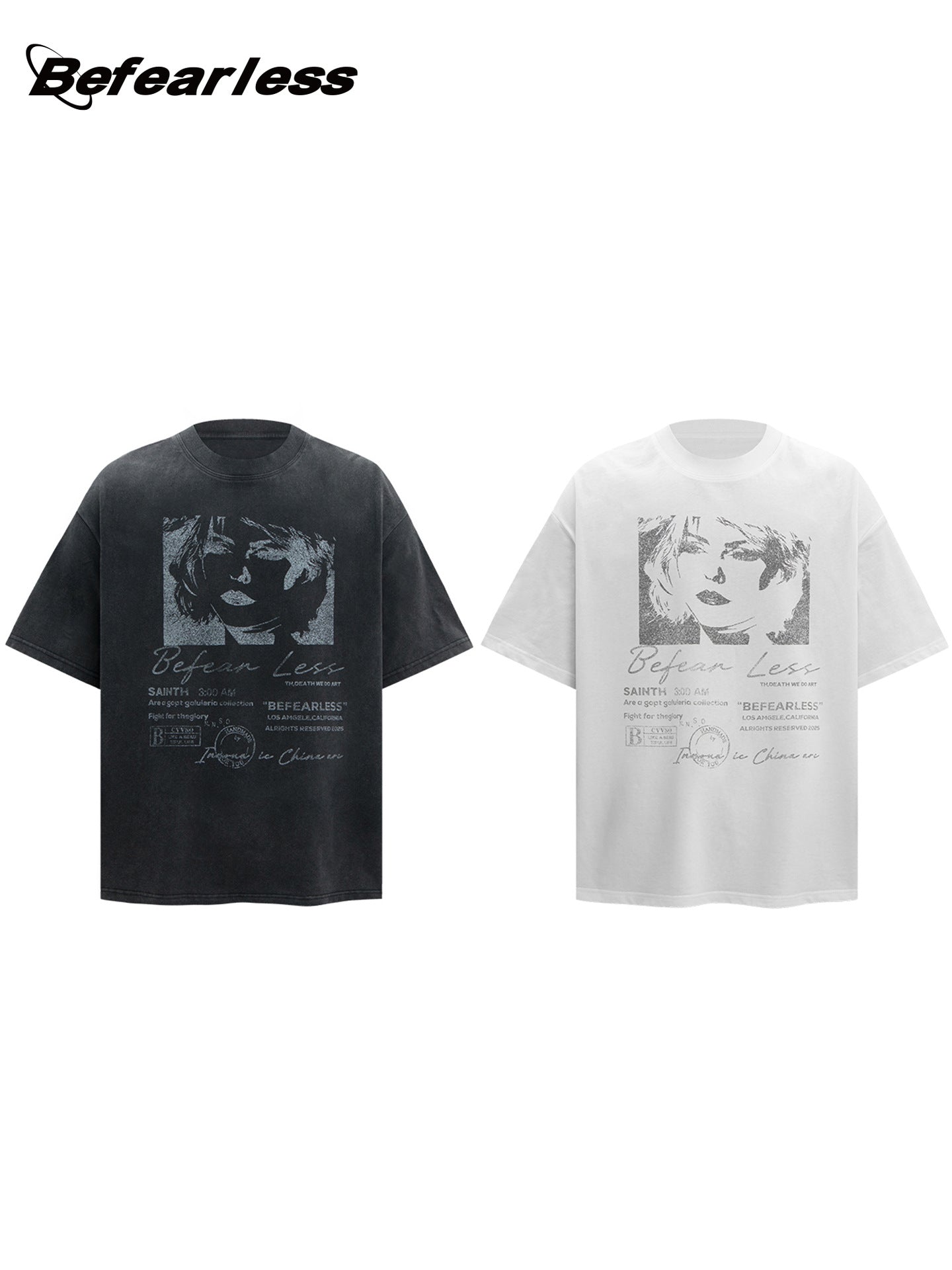 Washed Portrait Print Oversize Short Sleeve T-Shirt WN26304