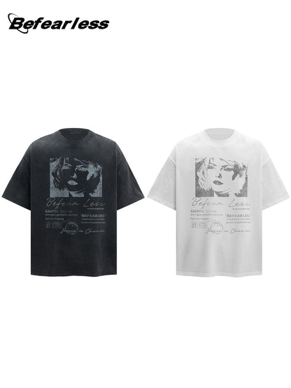Washed Portrait Print Oversize Short Sleeve T-Shirt WN26304