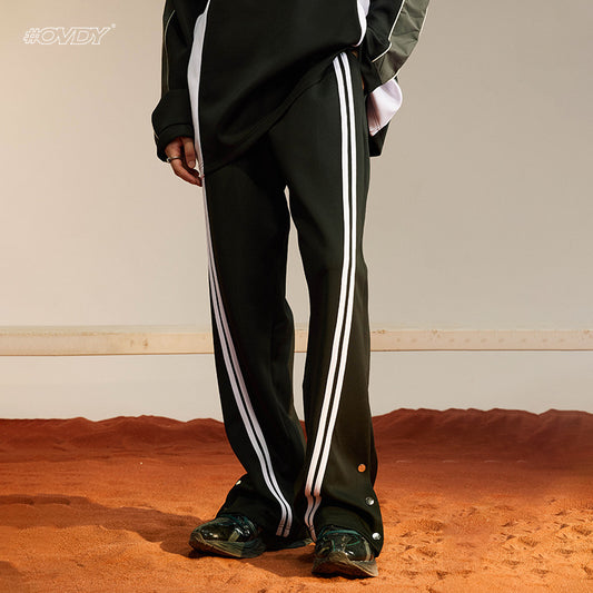 Racing-Inspired Striped Patchwork Straight Pants WN12433